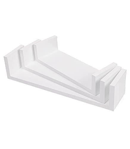 SONGMICS Sæt med 3 moderne væghylder, svævende MDF, hvid 5 SONGMICS Sæt med 3 moderne væghylder, svævende MDF, hvid - Billede 5