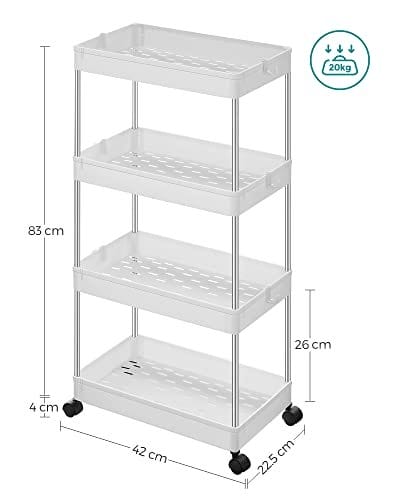 SONGMICS 4-trins opbevaringsvogn, rullevogn med hjul, køkkenvogn, hvid 6 SONGMICS 4-trins opbevaringsvogn, rullevogn med hjul, køkkenvogn, hvid - Billede 6