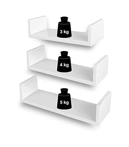 SONGMICS Sæt med 3 moderne væghylder, svævende MDF, hvid 4 SONGMICS Sæt med 3 moderne væghylder, svævende MDF, hvid - Billede 4