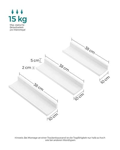 SONGMICS Væghylde 3 sæt svævende hylder Afsats til billedrammer, MDF Hvid 3 SONGMICS Væghylde 3 sæt svævende hylder Afsats til billedrammer, MDF Hvid - Billede 3