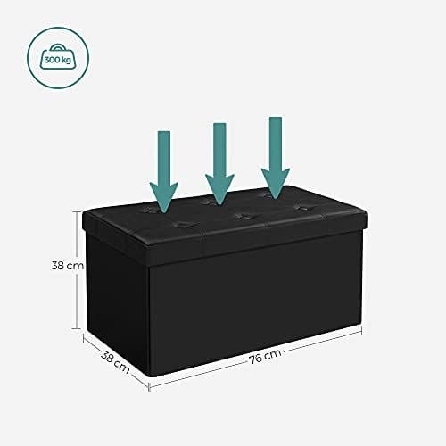 SONGMICS Foldepuf/ottomansk med 80 liters beholder og blødt sæde til 2 - 3 Sort 3 SONGMICS Foldepuf/ottomansk med 80 liters beholder og blødt sæde til 2 - 3 Sort - Billede 3
