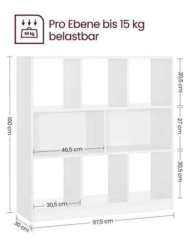 VASAGLE bogreol, bogreol i træ med åbne cubbies, børneværelse, hvid 3 VASAGLE bogreol, bogreol i træ med åbne cubbies, børneværelse, hvid - Billede 3
