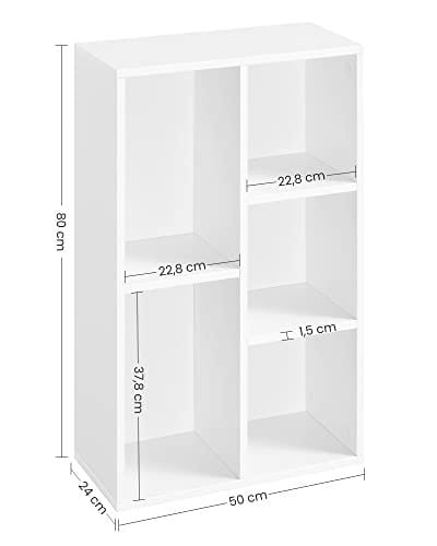 VASAGLE reol, børne bogreol i træ med 5 rum, gulvstående 50 x 24 x 80 cm, hvid 3 VASAGLE reol, børne bogreol i træ med 5 rum, gulvstående 50 x 24 x 80 cm, hvid - Billede 3