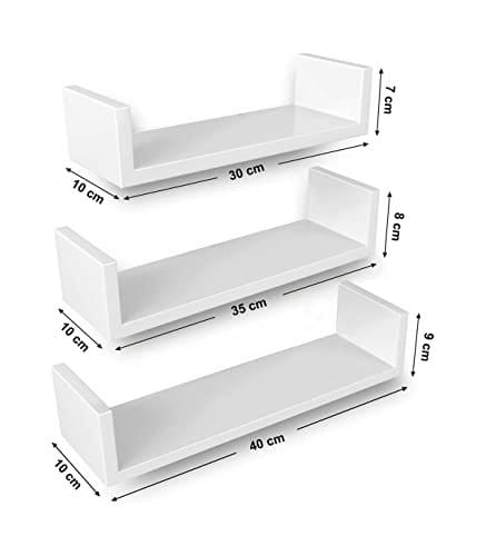 SONGMICS Sæt med 3 moderne væghylder, svævende MDF, hvid 3 SONGMICS Sæt med 3 moderne væghylder, svævende MDF, hvid - Billede 3