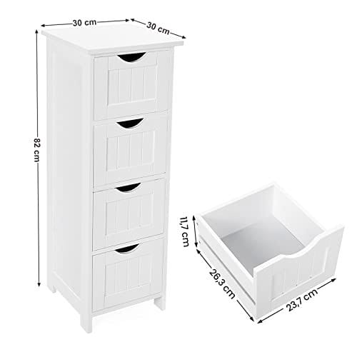 Vasagle LHC40W, badeværelsesskab med 4 skuffer, 30 x 30 x 82 cm, hvid 4 Vasagle LHC40W, badeværelsesskab med 4 skuffer, 30 x 30 x 82 cm, hvid - Billede 4