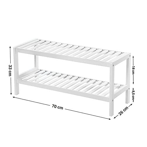 SONGMICS Natural Bamboo 2-tiers skohylde, hylde til sko Planter Bøger, Hvid 4 SONGMICS Natural Bamboo 2-tiers skohylde, hylde til sko Planter Bøger, Hvid - Billede 4