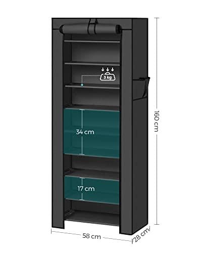 Songmics 10-lags skostativ, skoarrangør, støvtæt, 58 x 28 x 160 cm, sort 3 Songmics 10-lags skostativ, skoarrangør, støvtæt, 58 x 28 x 160 cm, sort - Billede 3