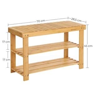 3-lags Bambus Skobænk, Skoholder Opbevaringsorganer, 70 X 28 X 45 Cm, Perfekt til Entre, Badeværelse, Stue og Korridor - Image 6