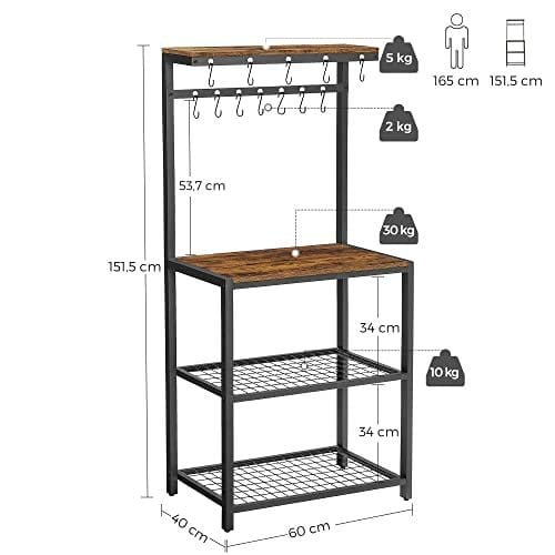 Vasagle køkken opbevaringsenhed, hyldearrangør og Baker's rack, brun og sort 2 Vasagle køkken opbevaringsenhed, hyldearrangør og Baker's rack, brun og sort - Billede 2