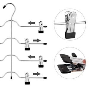 SONGMICS Bukse skørtsbøjler med clips, sæt med 3 4-lags metal buksebøjler, sølv og sort - Image 6