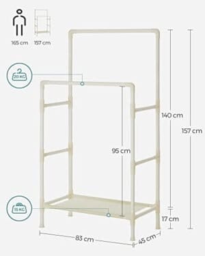 Knagerækker i Metal med 2 Bøjler og 1 Hylde, Holder Op til 70 Kg, Nem At Samle, Hvid - Image 5