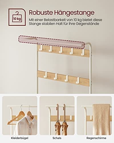 VASAGLE knagerække, knageholder med skoopbevaringsbænk, 4-i-1 design, creme 3 VASAGLE knagerække, knageholder med skoopbevaringsbænk, 4-i-1 design, creme - Billede 3