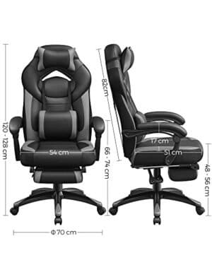 Gaming Stol, Kontorracerstol med Fodstøtte, Ergonomisk Design, Justerbar Nakkestøtte, Lændestøtte, 150 Kg Vægtkapacitet, Sort og Grå - Image 6