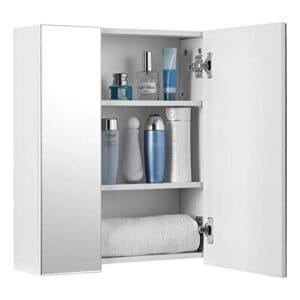 Badeværelsesvægskab, Skab med Spejl, 3-dørs Opbevaringsskab, 60 X 15 X 55 Cm, med Justerbar Hylde, Moderne, Hvid - Image 5
