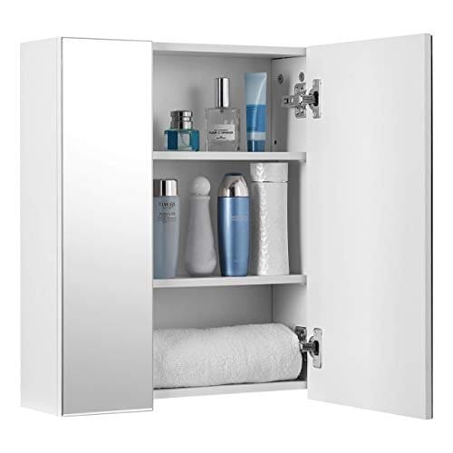 Badeværelsesvægskab, Skab med Spejl, 3-dørs Opbevaringsskab, 60 X 15 X 55 Cm, med Justerbar Hylde, Moderne, Hvid 5 Badeværelsesvægskab, Skab med Spejl, 3-dørs Opbevaringsskab, 60 X 15 X 55 Cm, med Justerbar Hylde, Moderne, Hvid - Billede 5