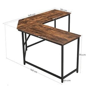 Vasagle L-formad datorskrivbord, hörnskrivbord för studie, hemmakontor, spel, rymdbesparande, enkel montering, industriell design, rustikbrun och svart LWD73X - Image 5