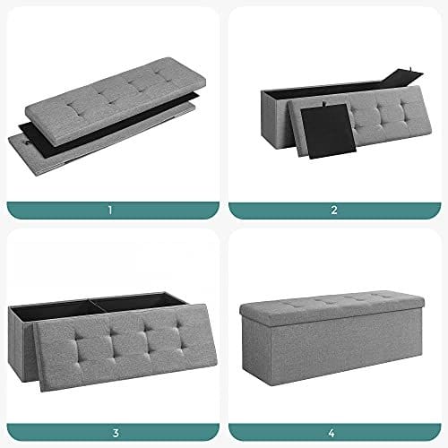 SONGMICS 43 tommer foldbar osmannisk bænk, opbevaringskiste, lysegrå 5 SONGMICS 43 tommer foldbar osmannisk bænk, opbevaringskiste, lysegrå - Billede 5