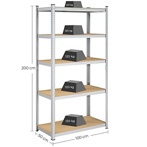 SONGMICS 5-lags reol, stålreol opbevaring, bæreevne 600 kg, sølv 5 SONGMICS 5-lags reol, stålreol opbevaring, bæreevne 600 kg, sølv - Billede 5