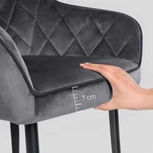 Sæt med 6 Spisestuestole med Armlæn Sædebredde 49 Cm Metalben Fløjlsbetræk Holder Op til 110 Kg til Studie Stue Soveværelse Grå Grå - Image 6