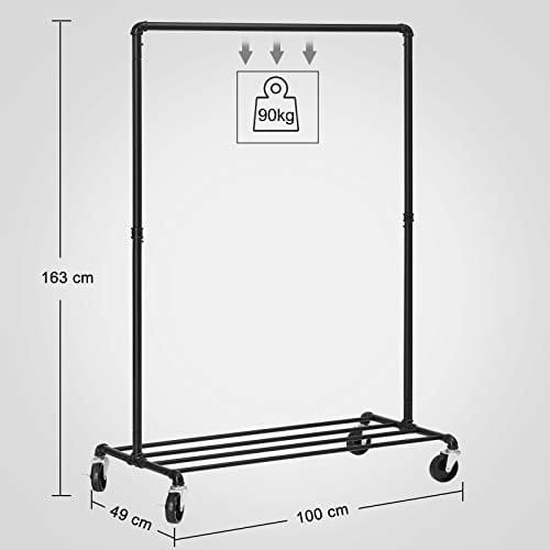 SONGMICS Heavy Duty Metal Tøjstativ på hjul, Knageholder med 1 Tøjstang-Sort 5 SONGMICS Heavy Duty Metal Tøjstativ på hjul, Knageholder med 1 Tøjstang-Sort - Billede 5