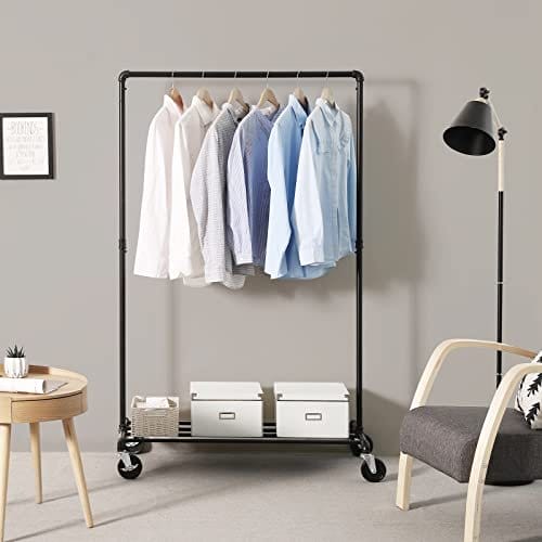 SONGMICS Heavy Duty Metal Tøjstativ på hjul, Knageholder med 1 Tøjstang-Sort 6 SONGMICS Heavy Duty Metal Tøjstativ på hjul, Knageholder med 1 Tøjstang-Sort - Billede 6
