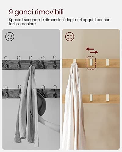 VASAGLE knagerække, knageholder med skoopbevaringsbænk, 4-i-1 design, creme 4 VASAGLE knagerække, knageholder med skoopbevaringsbænk, 4-i-1 design, creme - Billede 4