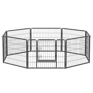 8-panels Kravlegård til Kæledyr, Hundebur i Jern, Kraftigt Kæledyrstag, Hvalpebue, Foldbar og Bærbar, 77x60 Cm, Grå