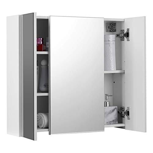 Badeværelsesvægskab, Skab med Spejl, 3-dørs Opbevaringsskab, 60 X 15 X 55 Cm, med Justerbar Hylde, Moderne, Hvid 7 Badeværelsesvægskab, Skab med Spejl, 3-dørs Opbevaringsskab, 60 X 15 X 55 Cm, med Justerbar Hylde, Moderne, Hvid - Billede 7