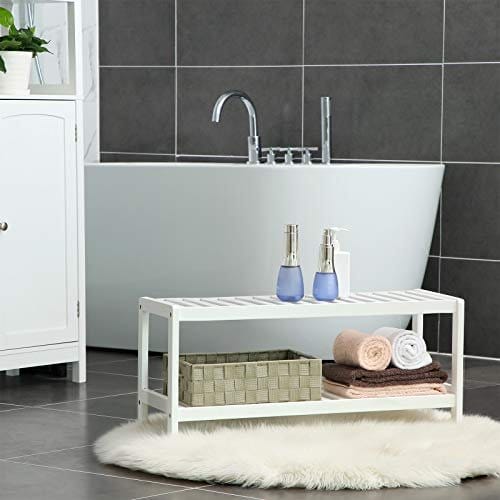 SONGMICS Natural Bamboo 2-tiers skohylde, hylde til sko Planter Bøger, Hvid 3 SONGMICS Natural Bamboo 2-tiers skohylde, hylde til sko Planter Bøger, Hvid - Billede 3