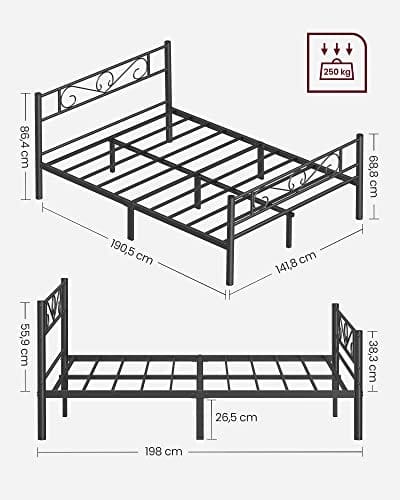 Dobbeltseng Stel Metal Sengeramme, Passer til 140 X 190 Cm Madras, til Voksne Børn Børn, Box Spring Nødvendig, Nem Montering, til Små Rum, Sort 3 Dobbeltseng Stel Metal Sengeramme, Passer til 140 X 190 Cm Madras, til Voksne Børn Børn, Box Spring Nødvendig, Nem Montering, til Små Rum, Sort - Billede 3