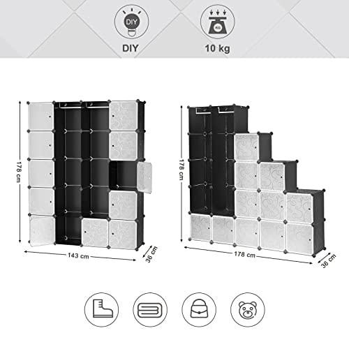 SONGMICS Garderobe med 2 tøjstænger 180 x 145 x 37 cm Sort, Schwarz 6 SONGMICS Garderobe med 2 tøjstænger 180 x 145 x 37 cm Sort, Schwarz - Billede 6