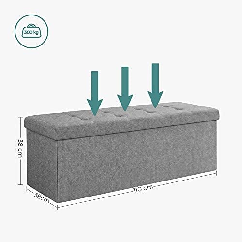 SONGMICS 43 tommer foldbar osmannisk bænk, opbevaringskiste, lysegrå 6 SONGMICS 43 tommer foldbar osmannisk bænk, opbevaringskiste, lysegrå - Billede 6