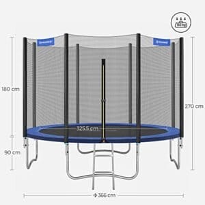 Trampolin 305 Cm (10 Fod), Udendørs Baggårdstrampolin, Tüv Rheinland GS-certifikat, med Indkapsling Sikkerhedsnet, Fjederbeskytter, Stige, Holder 150 Kg, Blå - Image 4