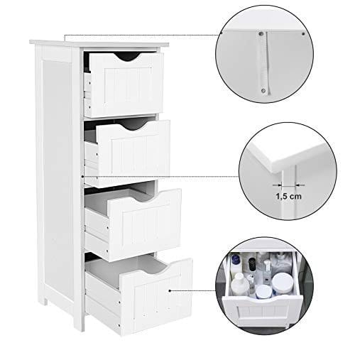 Vasagle LHC40W, badeværelsesskab med 4 skuffer, 30 x 30 x 82 cm, hvid 6 Vasagle LHC40W, badeværelsesskab med 4 skuffer, 30 x 30 x 82 cm, hvid - Billede 6