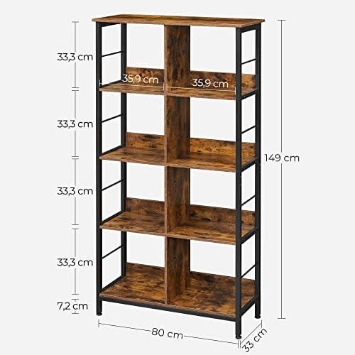 VASAGLE reol, bogreol, stigehylde 4-lags, 80 x 33 x 149 cm, brun og sort 5 VASAGLE reol, bogreol, stigehylde 4-lags, 80 x 33 x 149 cm, brun og sort - Billede 5