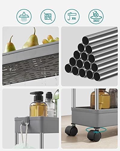 SONGMICS 4-trins udskydelig opbevaringsvogn, rullevogn, køkkenvogn på hjul , Grå 4 SONGMICS 4-trins udskydelig opbevaringsvogn, rullevogn, køkkenvogn på hjul , Grå - Billede 4