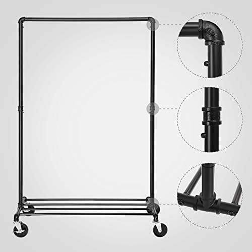 SONGMICS Heavy Duty Metal Tøjstativ på hjul, Knageholder med 1 Tøjstang-Sort 3 SONGMICS Heavy Duty Metal Tøjstativ på hjul, Knageholder med 1 Tøjstang-Sort - Billede 3