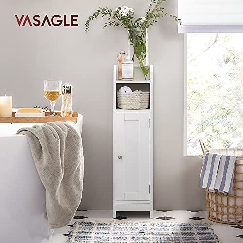 Vasagle toiletskab, badeværelsesskab, slank badeværelseshylde, hvid 2 Vasagle toiletskab, badeværelsesskab, slank badeværelseshylde, hvid - Billede 2