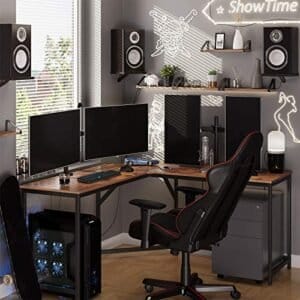 Vasagle L-formad datorskrivbord, hörnskrivbord för studie, hemmakontor, spel, rymdbesparande, enkel montering, industriell design, rustikbrun och svart LWD73X - Image 2
