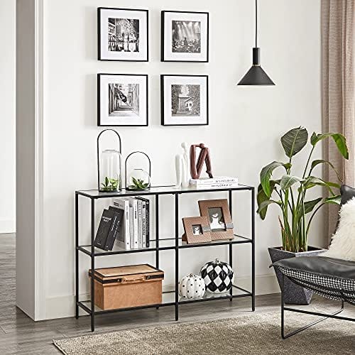 VASAGLE Konsolbord, Sofabord med 3 hylder, Hærdet glashylde, Sort 6 VASAGLE Konsolbord, Sofabord med 3 hylder, Hærdet glashylde, Sort - Billede 6