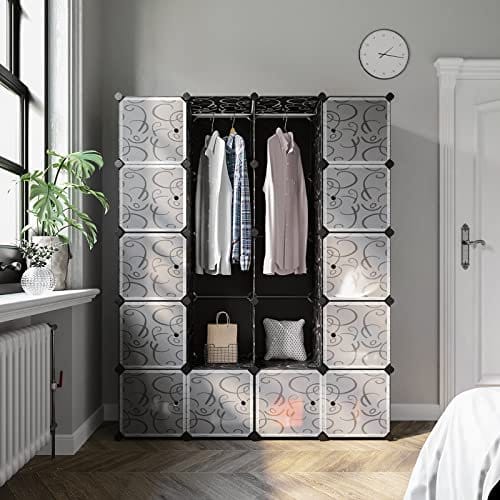 SONGMICS Garderobe med 2 tøjstænger 180 x 145 x 37 cm Sort, Schwarz 2 SONGMICS Garderobe med 2 tøjstænger 180 x 145 x 37 cm Sort, Schwarz - Billede 2