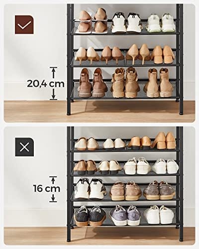 5-lags Skostativ, Høj Skoopbevaring med 4 Mesh-hylder og Stor Top til Tasker, Plads til Entré, Stål, Industri, Rustik Brun og Sort 6 5-lags Skostativ, Høj Skoopbevaring med 4 Mesh-hylder og Stor Top til Tasker, Plads til Entré, Stål, Industri, Rustik Brun og Sort - Billede 6