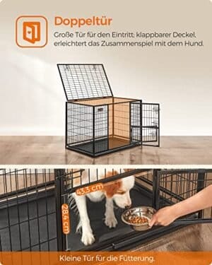 Kraftig Hundekasse Kæledyrskasse 42 X 27,5 X 29,5 Tommer til Store og Mellemstore Hunde Sikker 2 Aftagelige Låger Let At Rengøre Hvalpeløb Xl Sort - Image 5