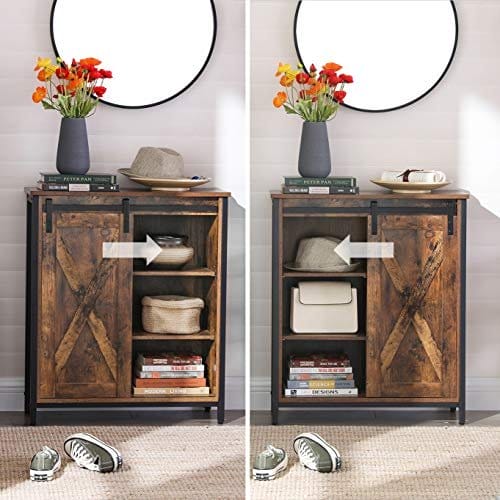 Vasagle skænk, køkkenskab med skydedør, vintage brun-sort 3 Vasagle skænk, køkkenskab med skydedør, vintage brun-sort - Billede 3