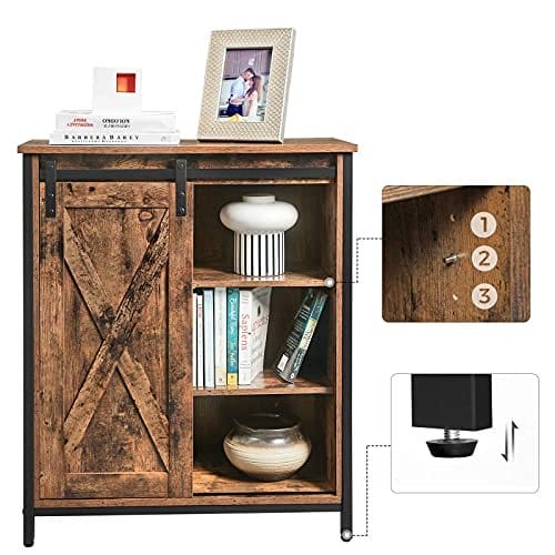 Vasagle skænk, køkkenskab med skydedør, vintage brun-sort 4 Vasagle skænk, køkkenskab med skydedør, vintage brun-sort - Billede 4