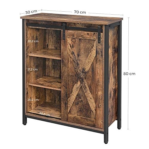 Vasagle skænk, køkkenskab med skydedør, vintage brun-sort 5 Vasagle skænk, køkkenskab med skydedør, vintage brun-sort - Billede 5