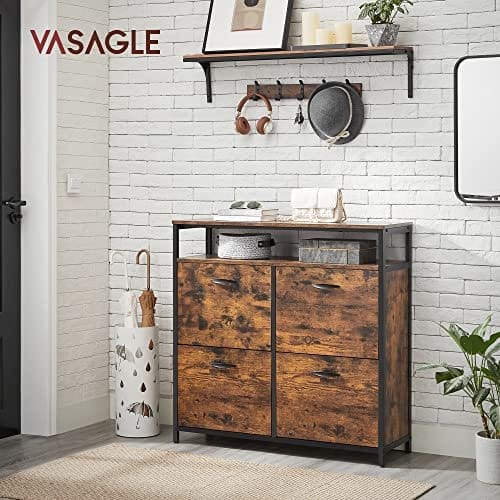 Skoskab med 4 Klapper Skostativ Sko Tip Sko Kiste i Hallen til 12-20 Par Sko, 98,3 X 30 X 95 Cm, Vintage Brun/sort 2 Skoskab med 4 Klapper Skostativ Sko Tip Sko Kiste i Hallen til 12-20 Par Sko, 98,3 X 30 X 95 Cm, Vintage Brun/sort - Billede 2