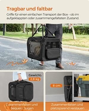 Bærbar Kæledyrstaske, Foldbar Kæledyrsbærer i Stof, M Kæledyrsbur til Autostol, Hundetaske, Sort - Image 3