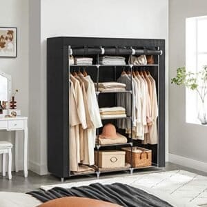 Foldegarderobe, Stofskab, Sammenklappelig Knagerække med 2 Bøjler, 175 X 150 X 45 Cm, Sort, Kanvas - Image 2