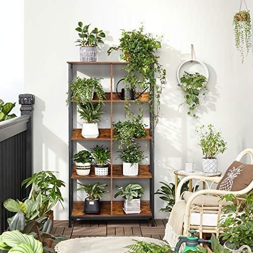 VASAGLE reol, bogreol, stigehylde 4-lags, 80 x 33 x 149 cm, brun og sort 4 VASAGLE reol, bogreol, stigehylde 4-lags, 80 x 33 x 149 cm, brun og sort - Billede 4